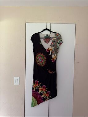 Desigual Pink Floral Mandala Dress with Teal Logo